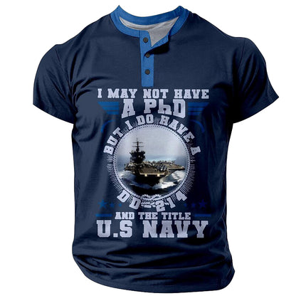 Cardydony Men's Retro Us Navy Veteran Graphic Print Henley T-shirt