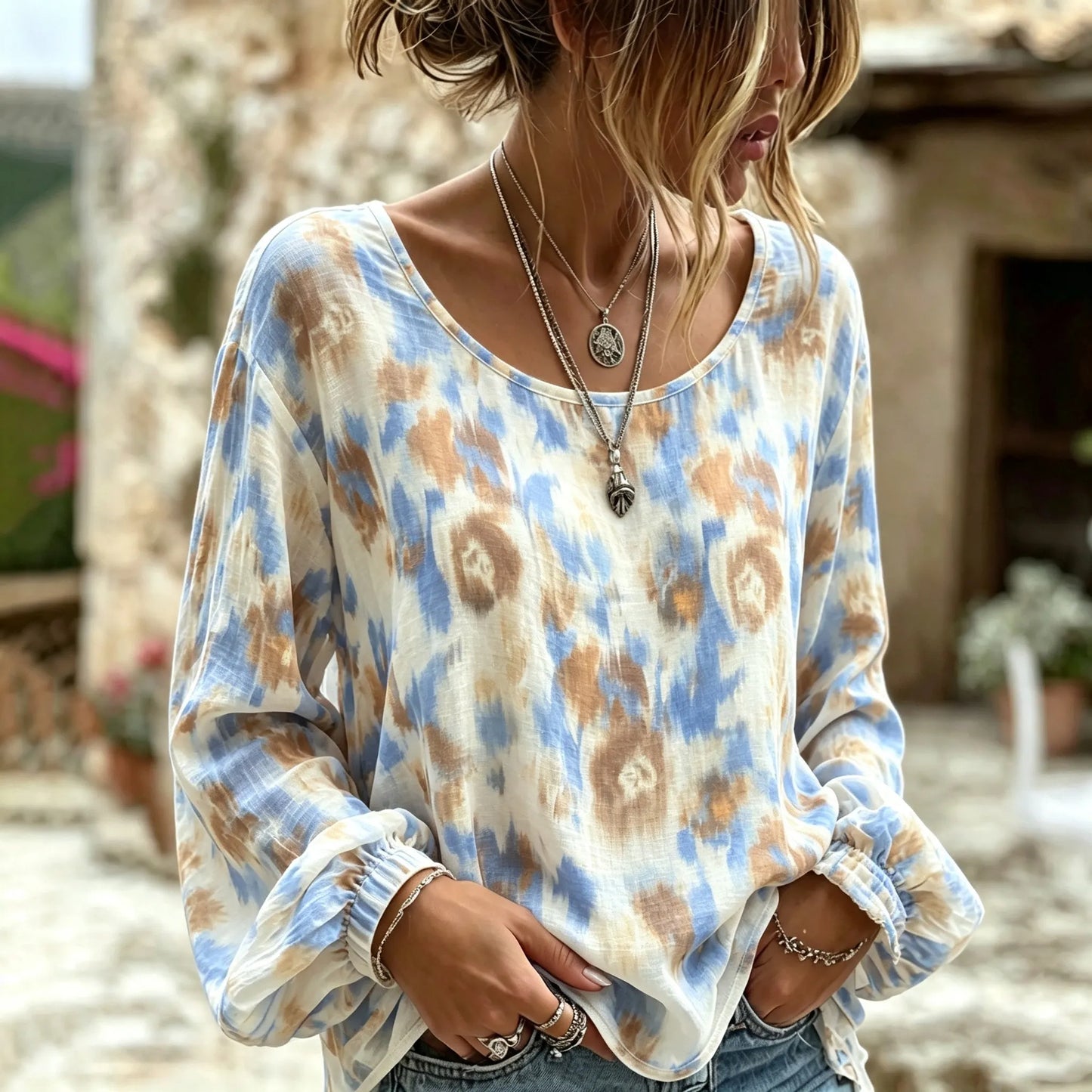 Cardydony Women's Retro Bohemian Floral Print Cotton Linen Top