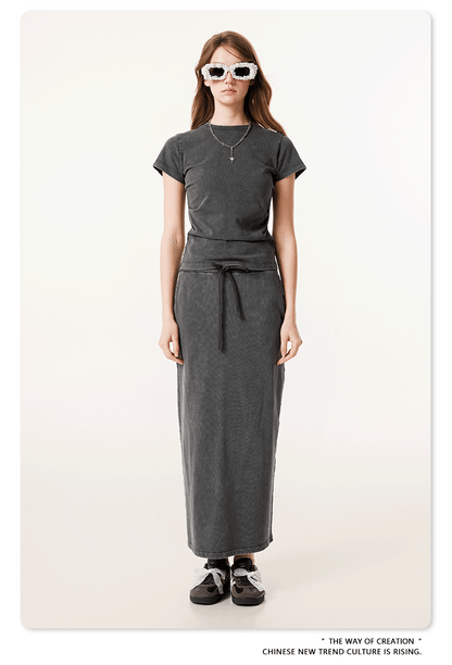 Cardydony Women's Washed Denim Maxi Dress | Vintage Streetwear Style