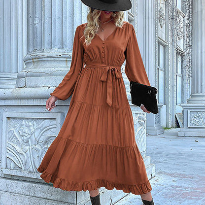 Cardydony Women's Tiered Ruffle Maxi Dress with Waist Tie - Effortless Elegance