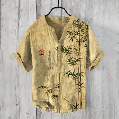 Cardydony Bamboo Japanese Art Linen Blend Shirt