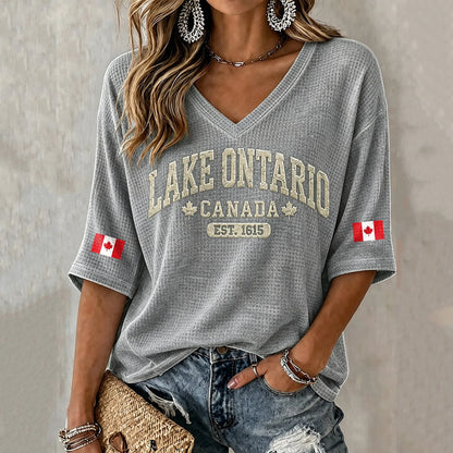Cardydony Women's Retro 1615 Ontario Printed Mid-sleeve T-shirt
