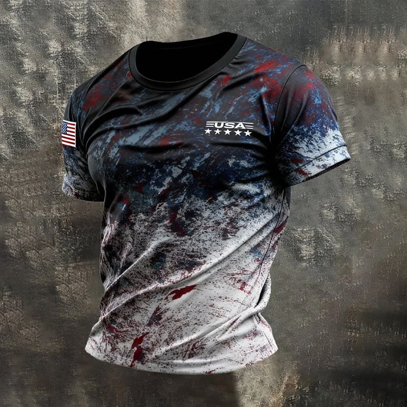 Cardydony Men's Retro Flag Color Short-sleeve T-shirt