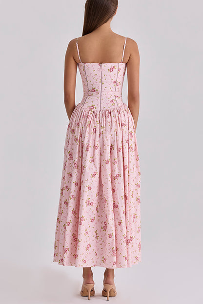 Cardydony Women's Romantic Countryside Stretch Cotton Blend Floral Print Cutout Trim Slip Midi Dress