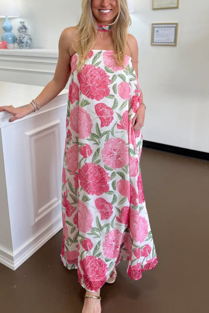 Cardydony Women's Floral Print Sleeveless Off-shoulder Loose Casual Maxi Dress