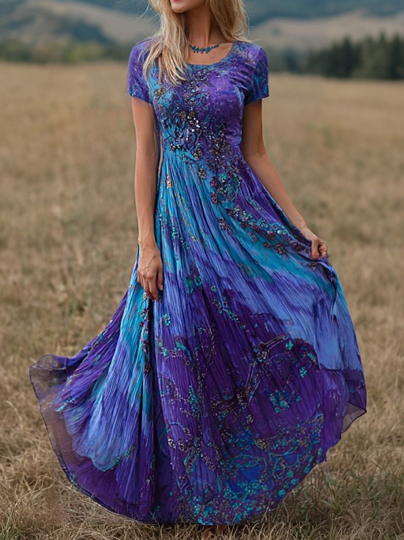 Cardydony Women's Retro Bohemian Floral Print Dress