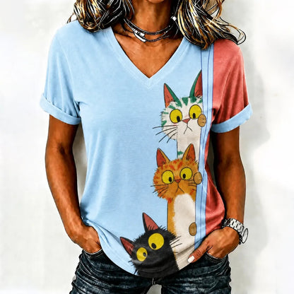 Cardydony Women's Cute Cat Printed Casual T-shirt