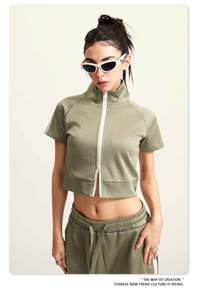 Cardydony Women's Zip-Up Crop Top | Y2K Athletic Style