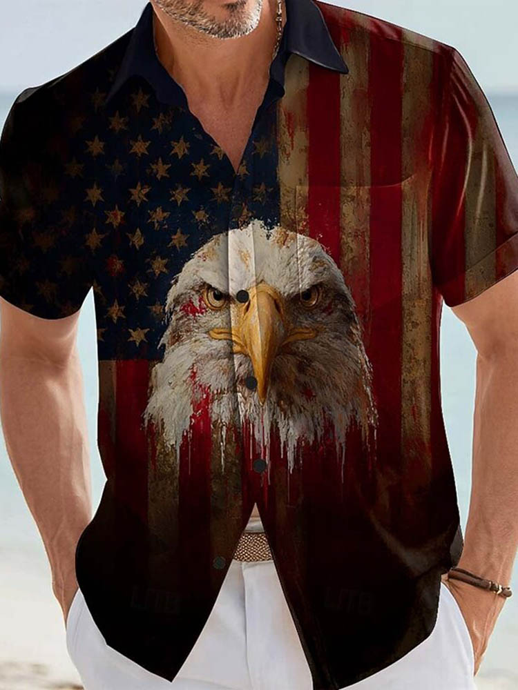 Cardydony Men's Retro Eagle Us Flag America's 250th Anniversary Pocket Button Up Shirt