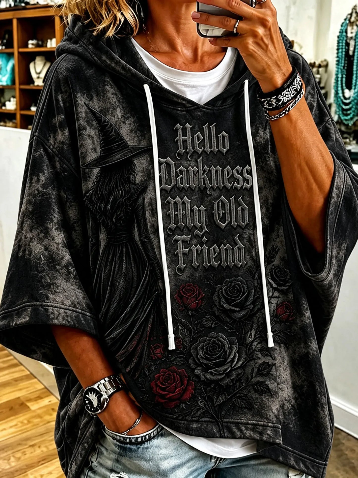 Cardydony Women's Retro Halloween Theme Print Hooded Sweatshirt