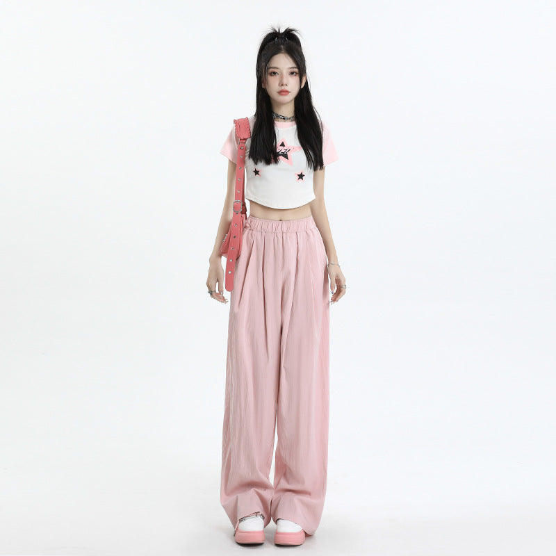 Cardydony Women's High-Waisted Wide-Leg Pants with Elastic Waistband