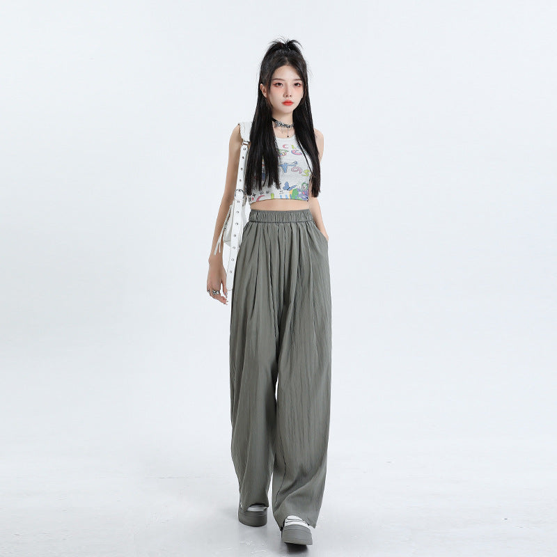 Cardydony Women's High-Waisted Wide-Leg Pants with Elastic Waistband