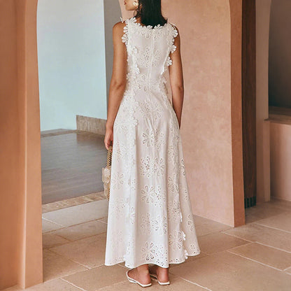 Cardydony Women's Delicate Lace Hook And Lace Up Sides Maxi Dress