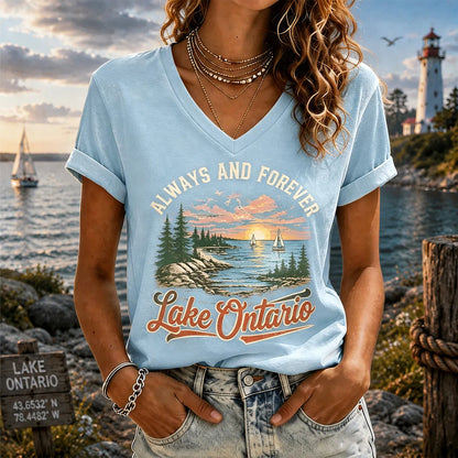 Cardydony Retro Sunset Lakeside Ontario Timeless V-neck T-shirt