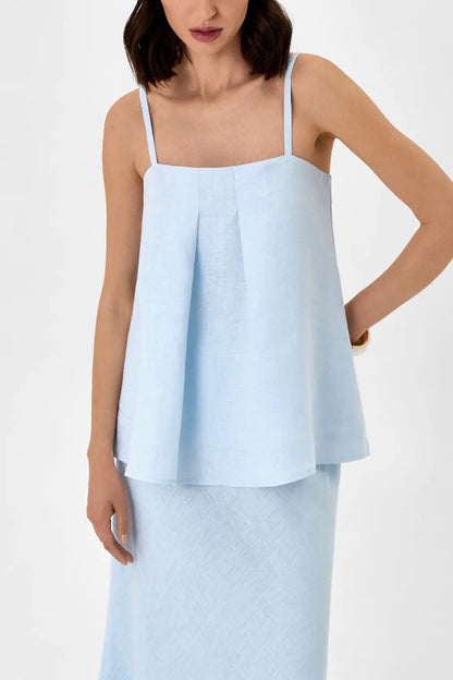 Cardydony Women's Linen Blend Loose Square Neck Camisole Top and Elegant Resort Maxi Skirt Set