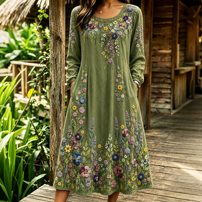 Cardydony Women's Retro Casual Vacation Bohemian Cotton Linen Dress