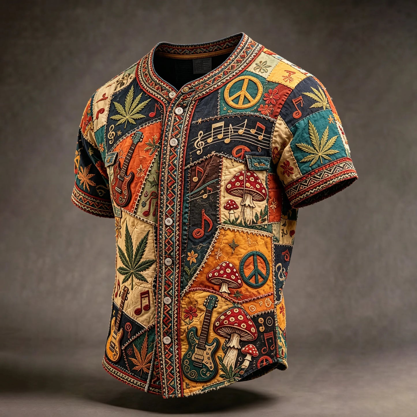 Cardydony Men's Color-blocked Retro Ethnic Print Short-sleeved Cotton And Linen Shirt