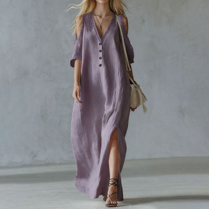 Cardydony Vacation Lace Loose Off-shoulder Maxi Dress