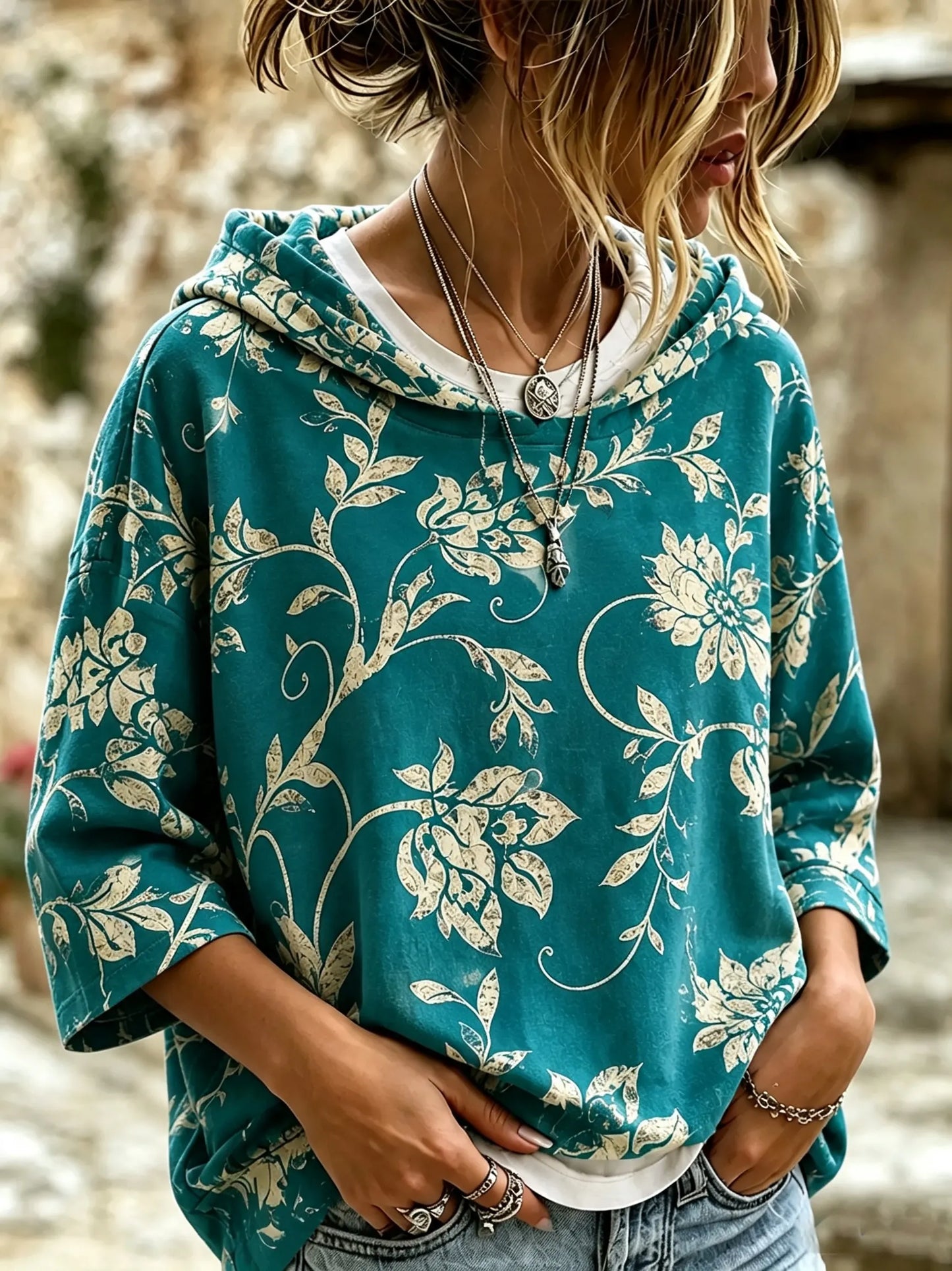 Cardydony Women's Floral Print Hooded Sweatshirt