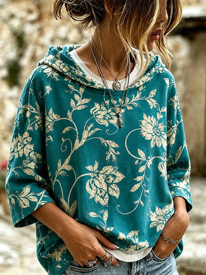 Cardydony Women's Floral Print Hooded Sweatshirt