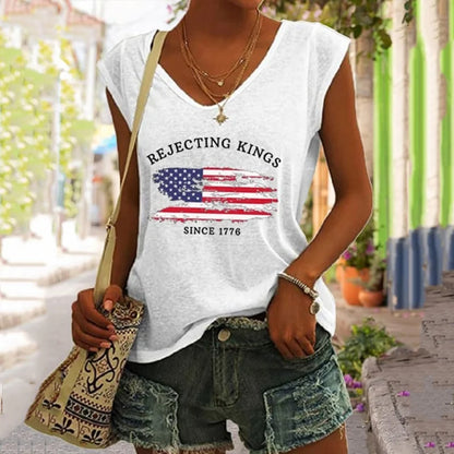 Cardydony Women's Rejecting Kings Since 1776 Print V Neck Tank Top