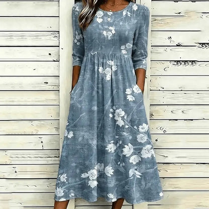 Cardydony Women's Retro Floral Art Print Cotton Linen Casual Dress