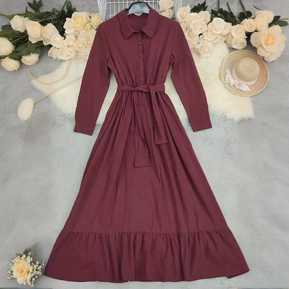 Cardydony Women's Boho Solid Color Buttons Linen Blend Maxi Dress