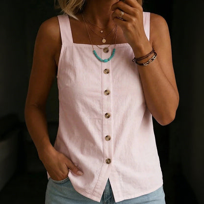 Cardydony Women's Vintage Simple Buttons Cotton Linen Sleeveless Top