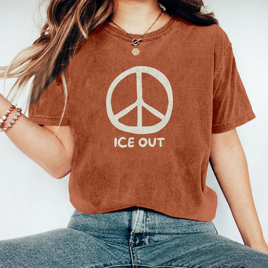 Cardydony Ice Out Peace Symbol Vintage Washed T Shirt