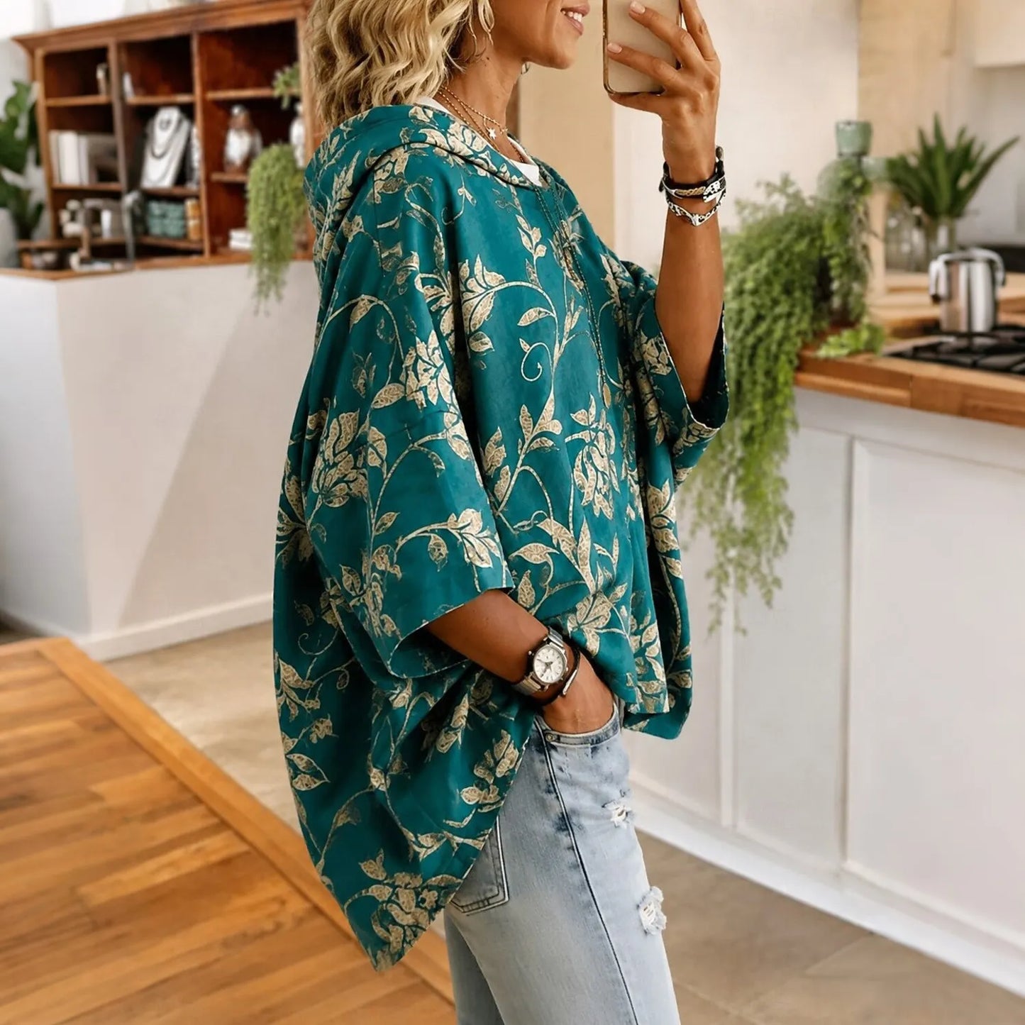 Cardydony Women's Floral Print Hooded Sweatshirt