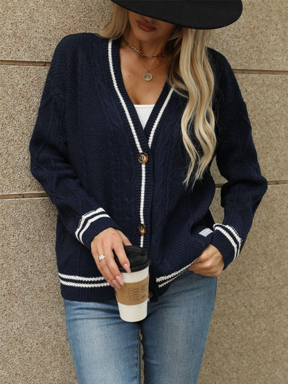 Cardydony Women's Classic Knitted V-Neck Cardigan with Subtle Contrast Details