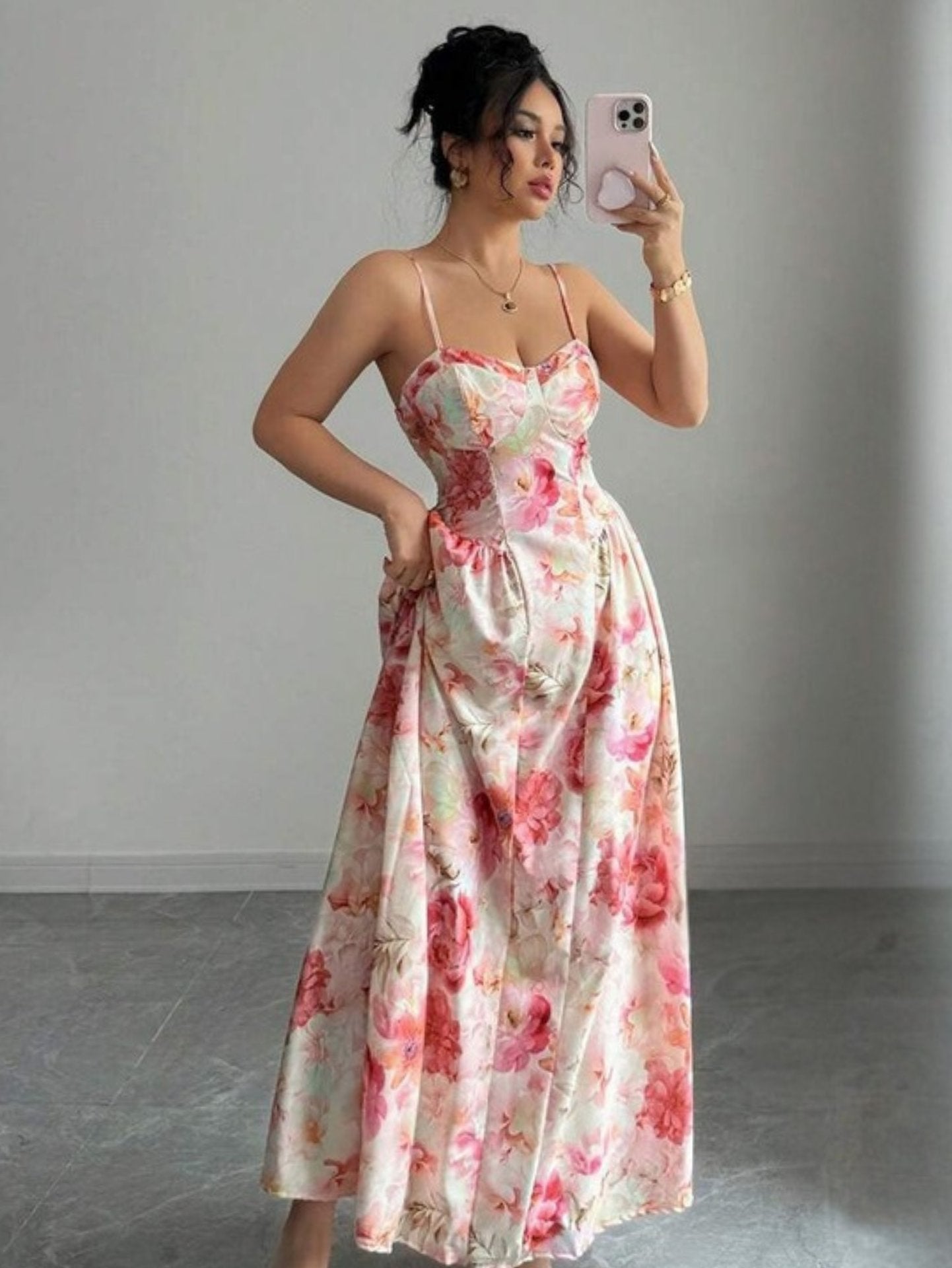 Cardydony Women's Floral Chiffon Maxi Dress for Women – Sleeveless V-Neck Corset Gown