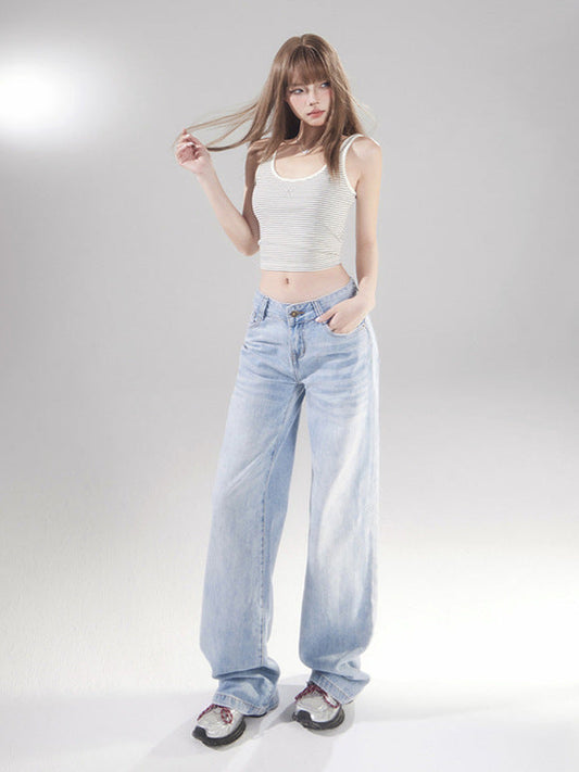 Cardydony Women's Y2K Low Rise Jeans Women | Light Wash Straight Leg Denim Pants Vintage Streetwear