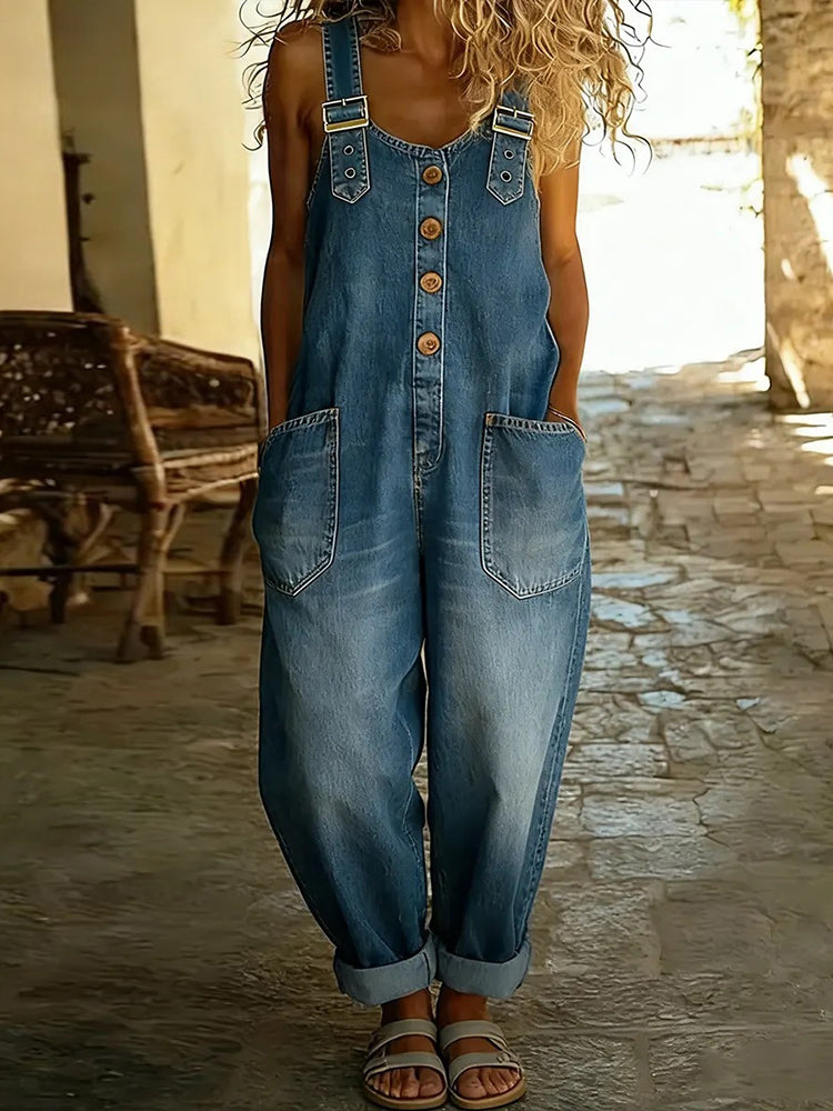 Cardydony Women's Vintage Distressed Washed Jumpsuit