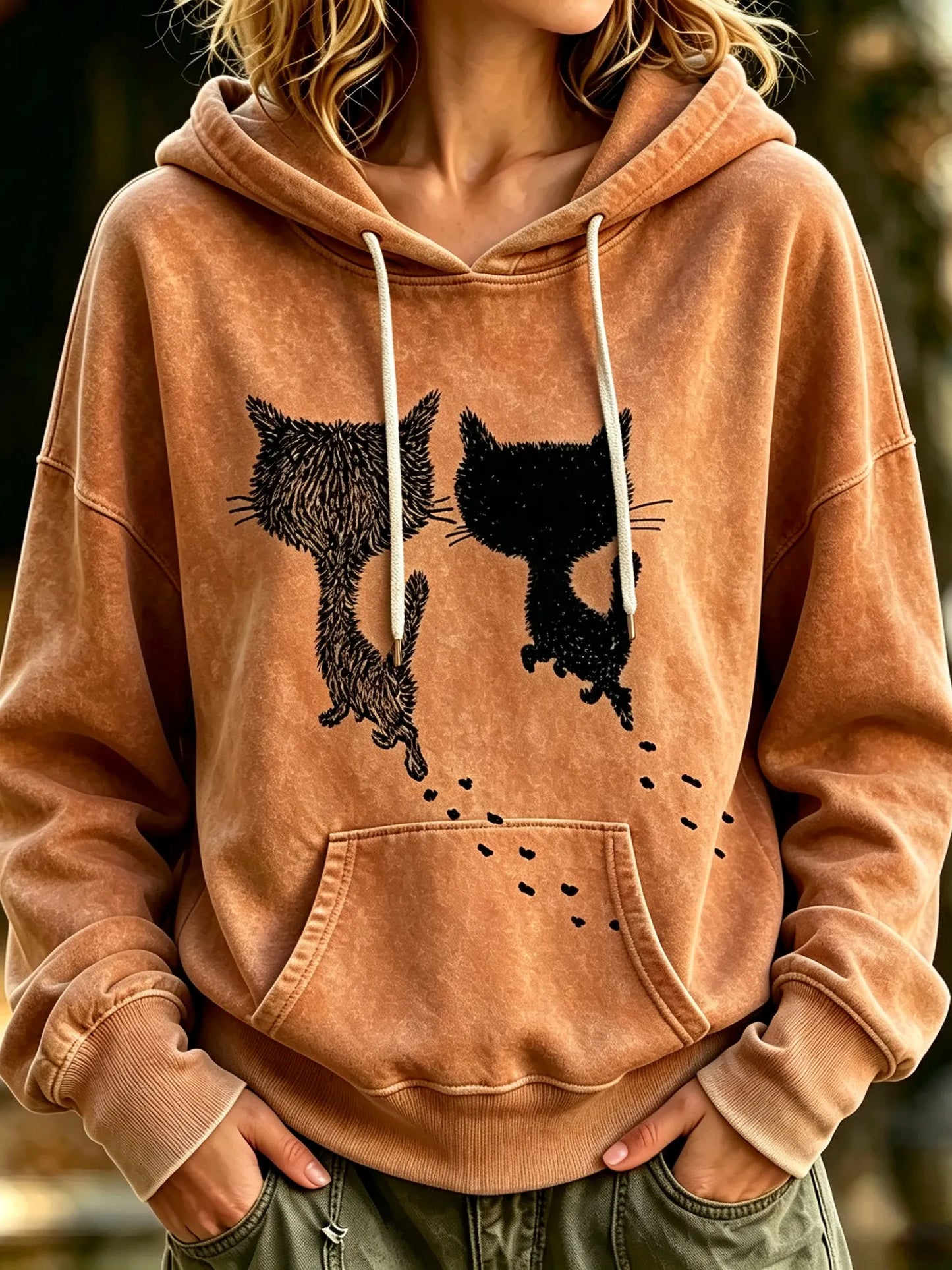 Cardydony Women's Cute Cat Print Casual Hooded Sweatshirt