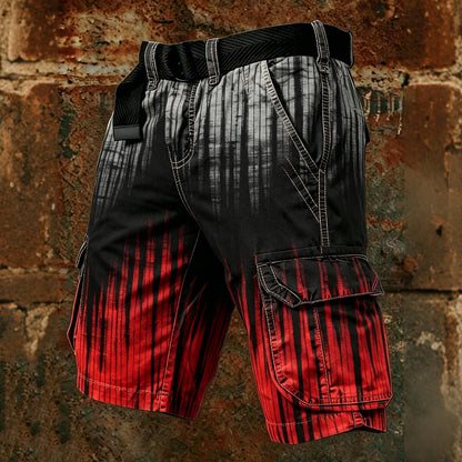 Cardydony Retro Striped Color-blocked Print Outdoor Shorts