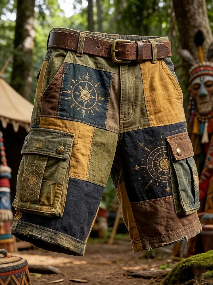 Cardydony Men's Sun And Moon Patchwork Art Work Shorts