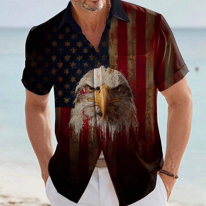 Cardydony Men's Retro Eagle Us Flag America's 250th Anniversary Pocket Button Up Shirt