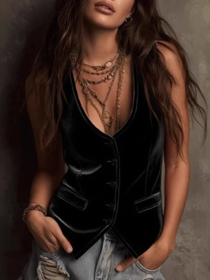 Cardydony Women's Sexy Button-up Tank Top