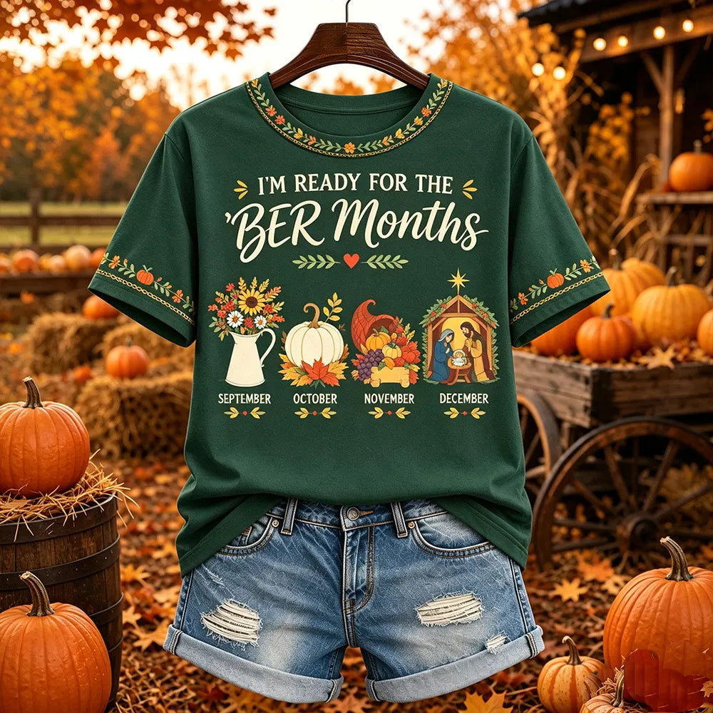 Cardydony Women's Vintage I'm Ready For The 'ber Months Print Short-sleeved T-shirt