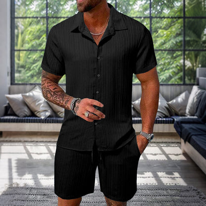 Cardydony Men's Leisure Textured Shirt Set