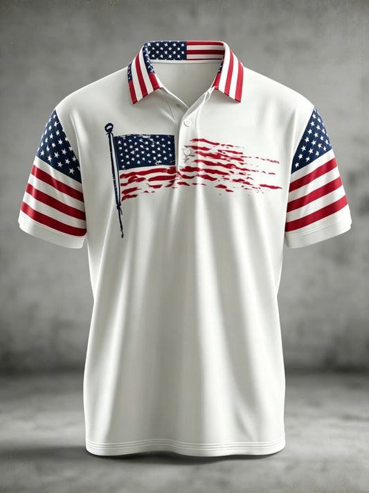 Cardydony Men's Simple Polo Shirt With American Flag Print 1
