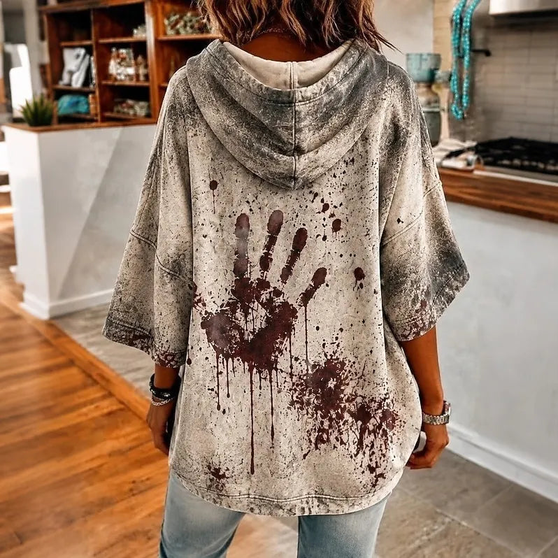 Cardydony Women's Halloween Bloody Problem Solved Art Print Casual Hoodie