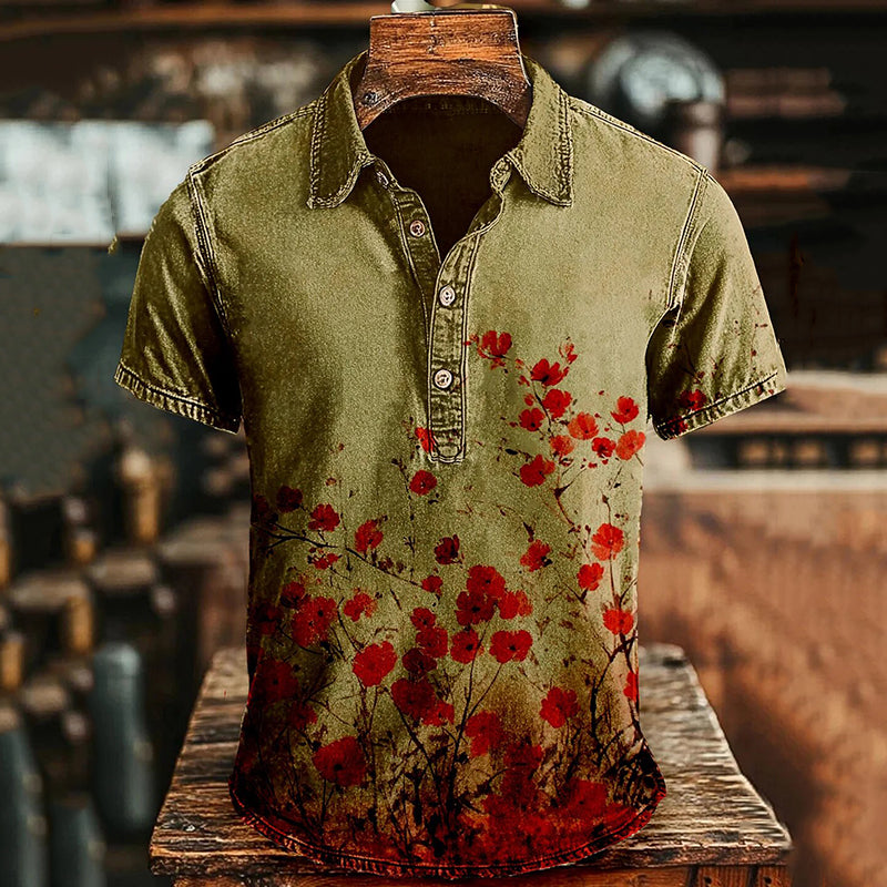 Cardydony Men's Vintage Japanese Floral Art Polo Shirt