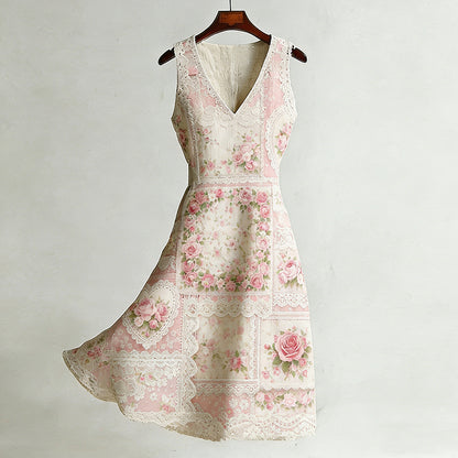 Cardydony Women's Retro Bohemian Floral Pattern Casual Sleeveless Dress