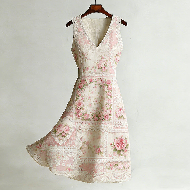 Cardydony Women's Retro Bohemian Floral Pattern Casual Sleeveless Dress