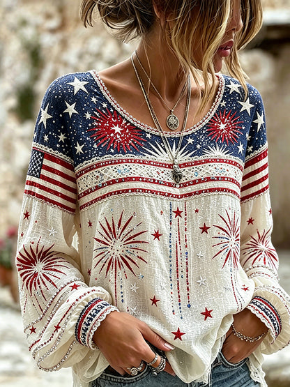 Cardydony Women's Retro Independence Day Anniversary Flag Print Art T-shirt