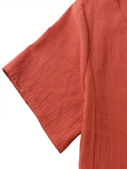 Cardydony Women's Solid Color V-neck Linen Blend Short Sleeve Dress