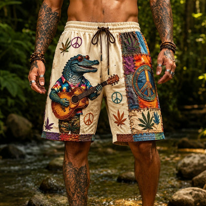 Cardydony Men's Fun Crocodile Playing Guitar Art Print Casual Shorts