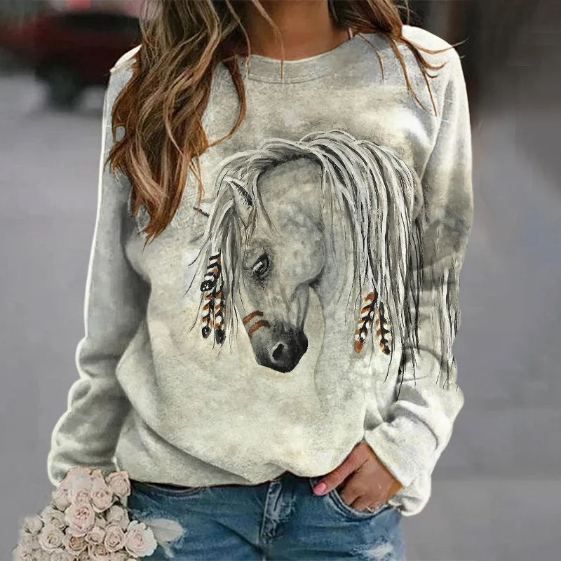 Cardydony Retro Tribal Horse Print Casual Sweatshirt